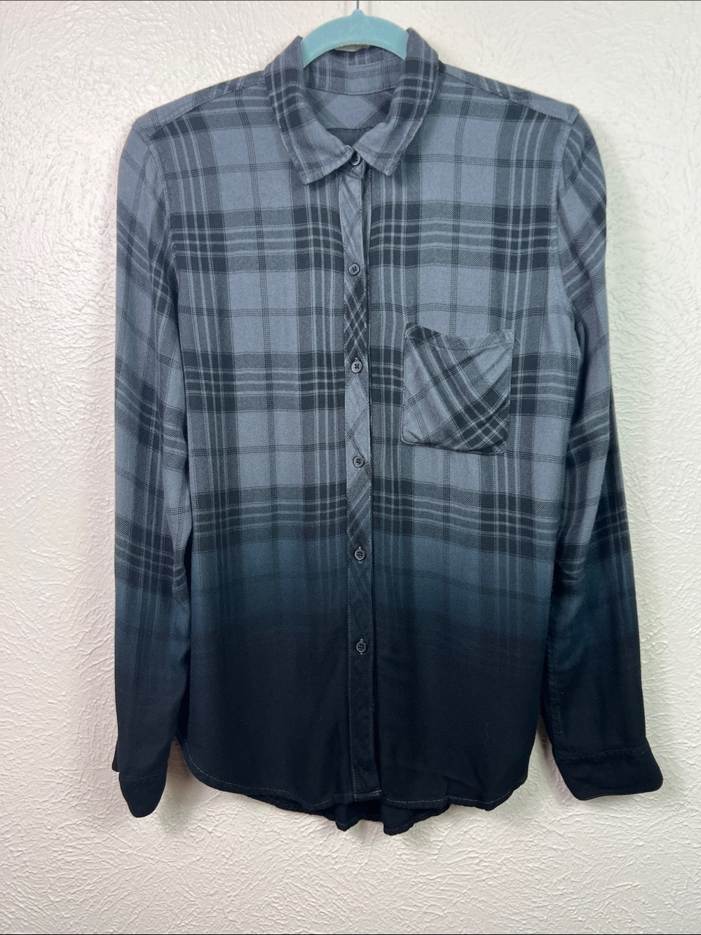 Rails Black Gray Ombre Plaid Button Front Shirt Womens Small Long Sleeve